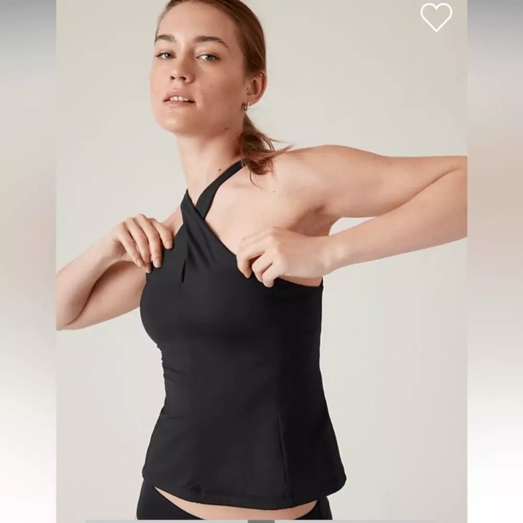 Nwt Athleta Black Crossed Tankini Top Swim Quick Dry Surf